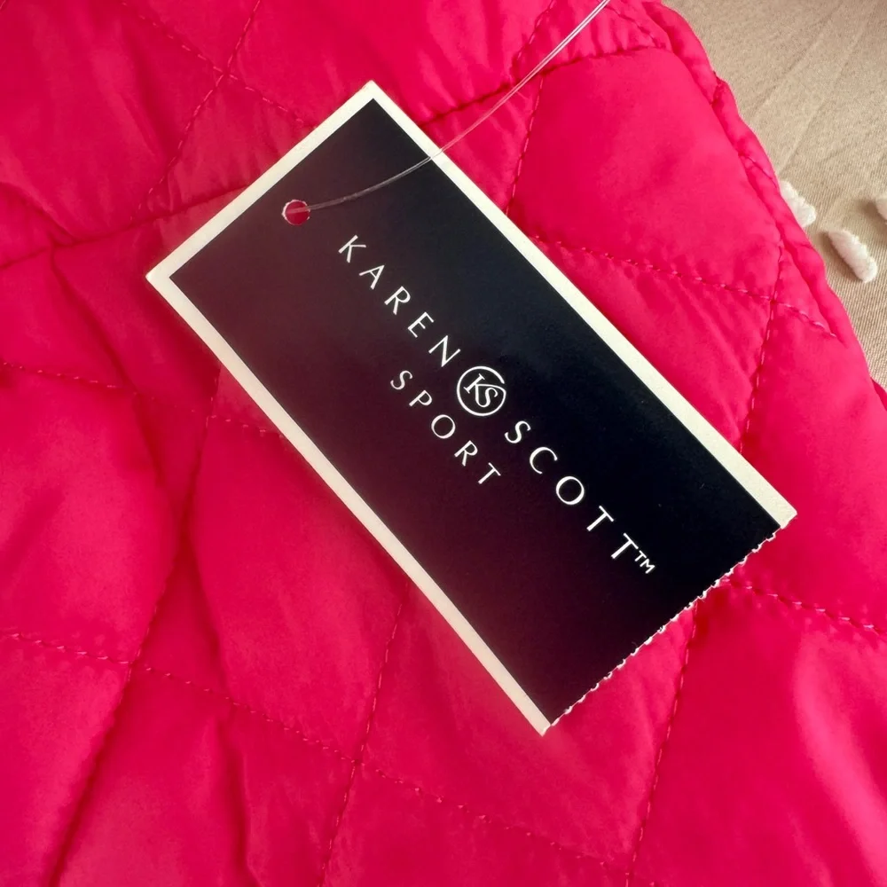 Karen Scott Sport Pink Quilted Puffer Vest Size Large L Athleisure Full Zip - Picture 12 of 15